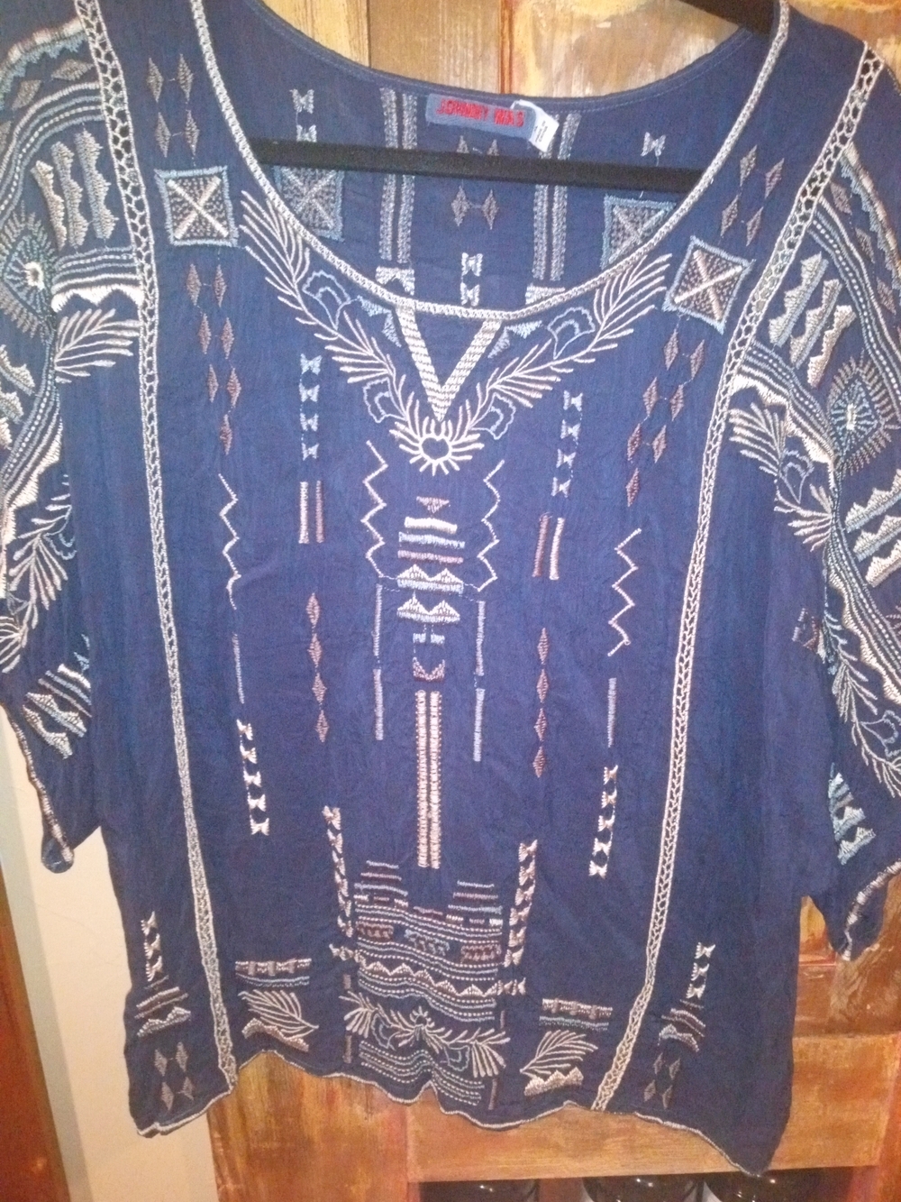 Johnny Was Navy Blue Embroidered Crop Top